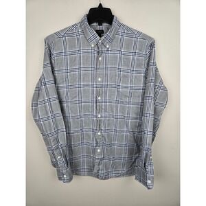J.Crew Mens Slim Fit Plaid Button Down Shirt Grey Blue Long Sleeve Size Large